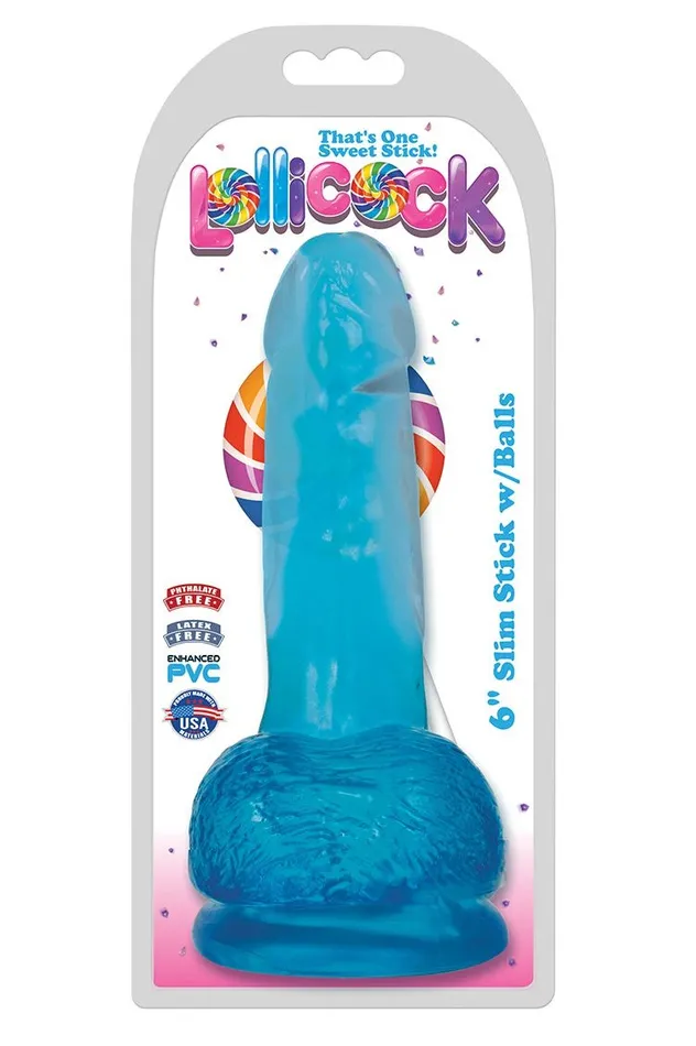 Dildos Sd 6 Inch Slim Stick with Balls Berry Ice Dildo