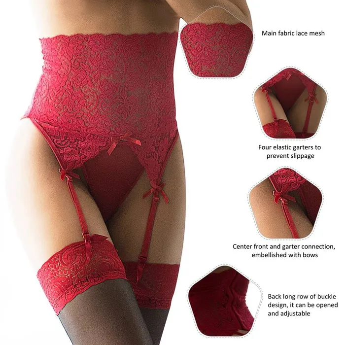 Couples Scandals Lingerie High Waisted Floral Lace Suspender Belt Cinching