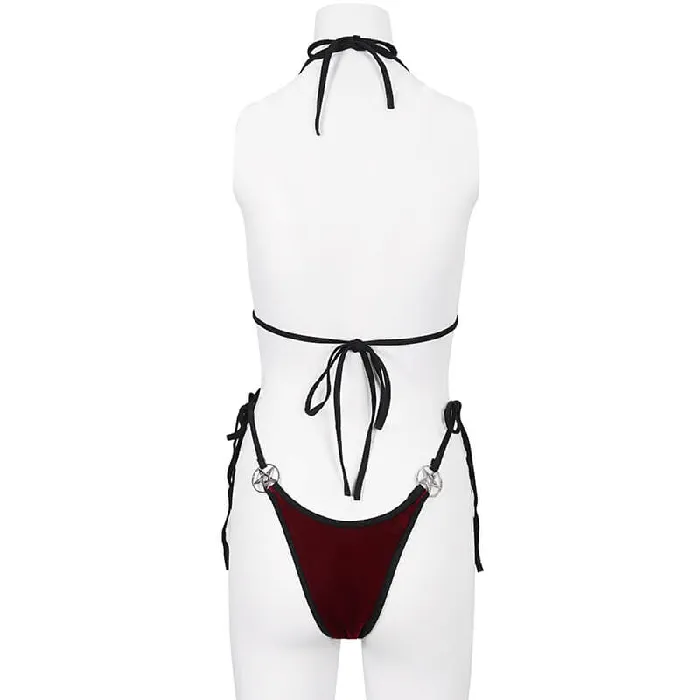 EVEs SECRETS Vibrators Wine Red Velvet Bikini With Pentagram Tie Sides
