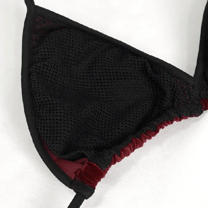 EVEs SECRETS Vibrators Wine Red Velvet Bikini With Pentagram Tie Sides