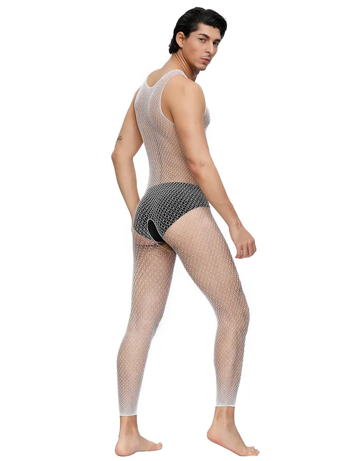 Mens Sheer White Fishnet Bodystocking by Scandals Scandals Menswear Female Sex Toys
