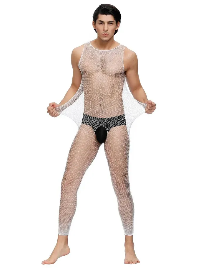 Mens Sheer White Fishnet Bodystocking by Scandals Scandals Menswear Female Sex Toys
