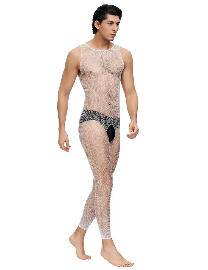 Mens Sheer White Fishnet Bodystocking by Scandals Scandals Menswear Female Sex Toys