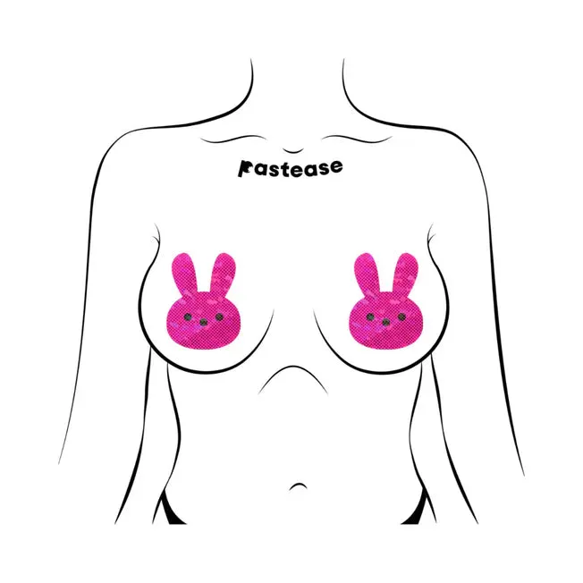 Vibrators Pastease Glittery Pink Marshmallow Easter Bunny Nipple Pasties Pastease